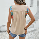 European And American Loose Top Ethnic Style Round Neck Ribbon Stitching T-shirt For Women