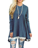 Autumn and winter lace stitching large size round neck sleeve long-sleeved T-shirt dress