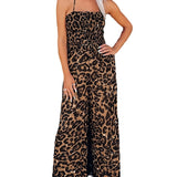 Women's Leopard Print Halter Backless Jumpsuit