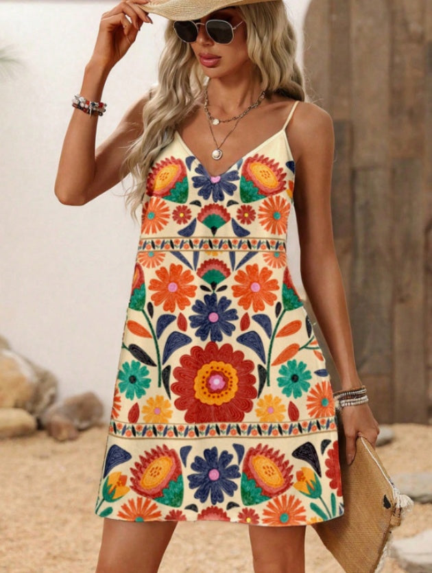 Spring Women's Retro Printed Sleeveless Dress