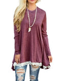 Autumn and winter lace stitching large size round neck sleeve long-sleeved T-shirt dress