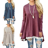 Autumn and winter lace stitching large size round neck sleeve long-sleeved T-shirt dress