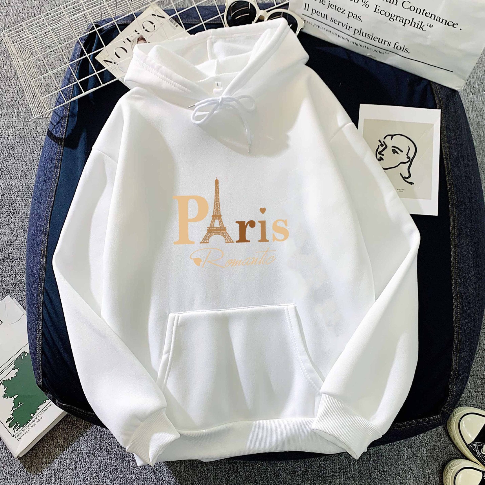 Letter Printed Hoodie Female Couple's Tops