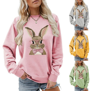 Brown Rabbit Bow Round Neck Sports Sweater