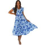 Women's Fashion Floral Ruffle Sleeve Dress