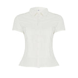 Organ Pleated Lapel Breasted Girl Blouse