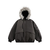 Retro Fur Collar Hood Parka Down Jacket Women's Winter Thickened