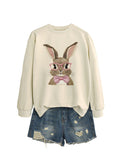 Brown Rabbit Bow Round Neck Sports Sweater