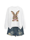 Brown Rabbit Bow Round Neck Sports Sweater