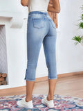 Elastic Waistband Lace-up Stretch Jeans For Women