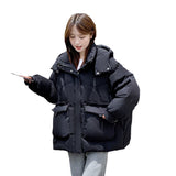 Women's White Duck Down Korean Style Slimming Hooded Thick Down Jacket