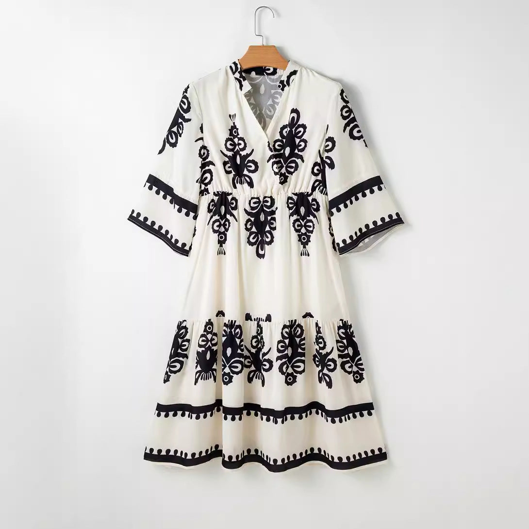 Women's Robe Fashion Printed Elegant Lace-up Dress