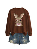 Brown Rabbit Bow Round Neck Sports Sweater