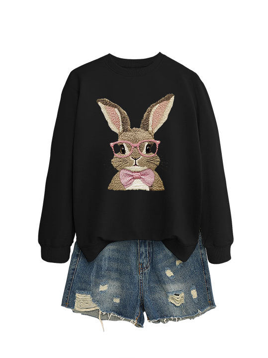 Brown Rabbit Bow Round Neck Sports Sweater