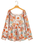 Women's Casual Loose Floral Printed Square Collar Chiffon Shirt