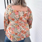 Women's Casual Loose Floral Printed Square Collar Chiffon Shirt