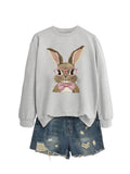 Brown Rabbit Bow Round Neck Sports Sweater