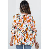 European And American Fashion Colorblock Printed V-neck Chiffon Shirt Women