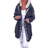 Women's Letter Pocket Hooded Drawstring Zipper Jacket